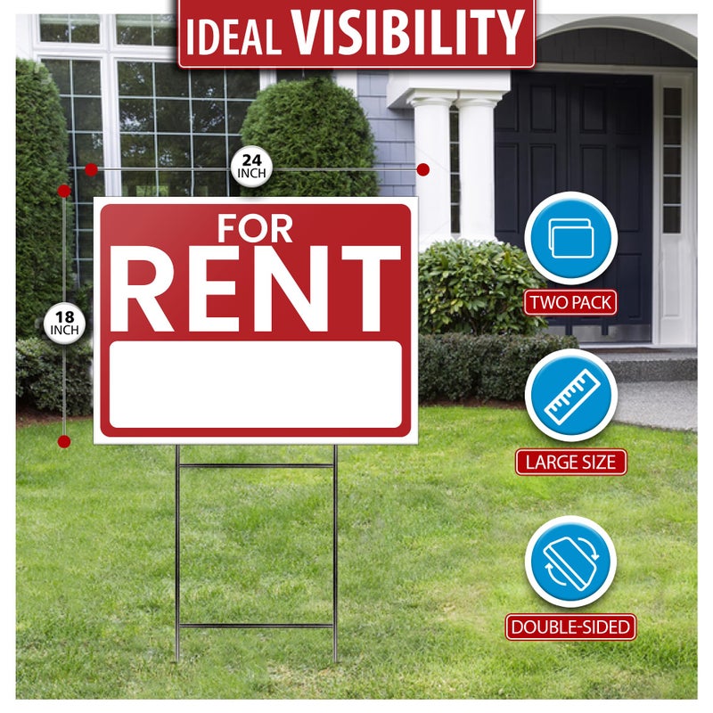 SignHero For Rent Signs (2 Pack) â€“ LARGE 24â€ x 18â€ Double-Sided Signs with Heavy-Duty Yard Stakes | Weatherproof & High - Image 4